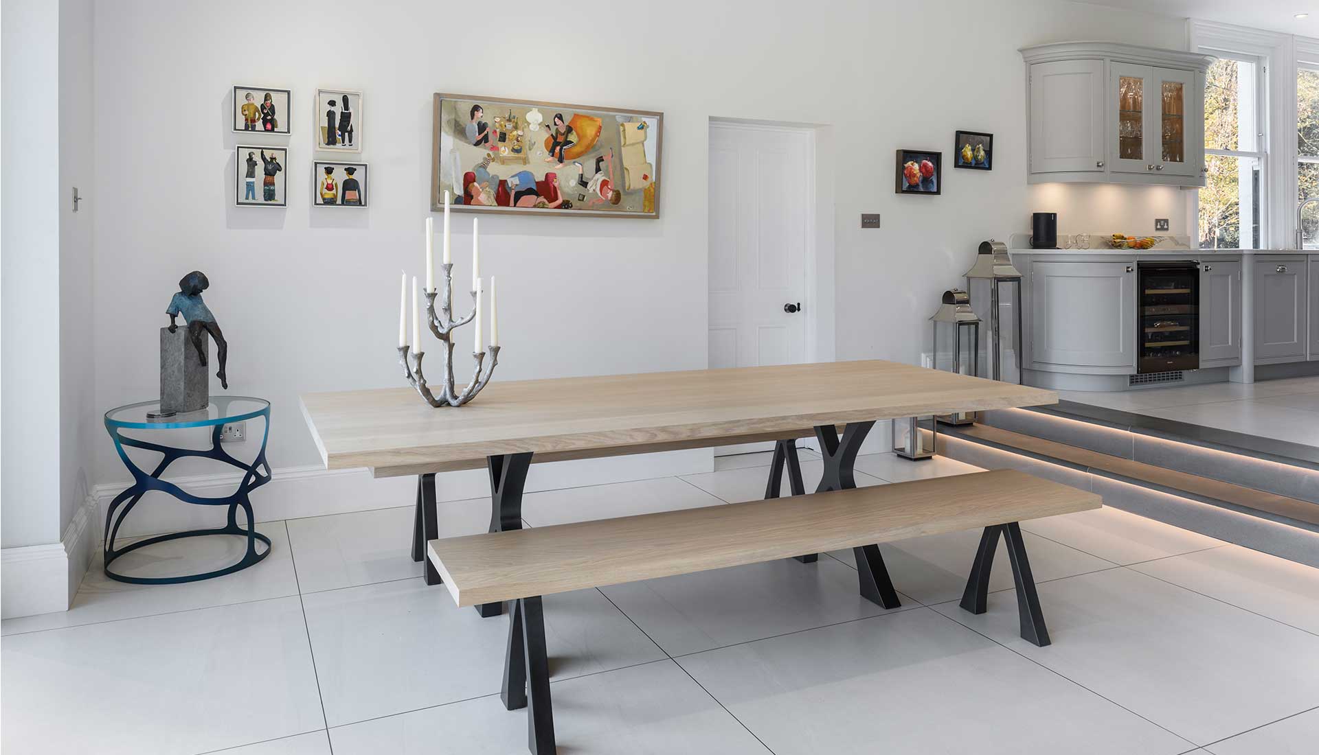 The dining area in the kitchen with wooden table