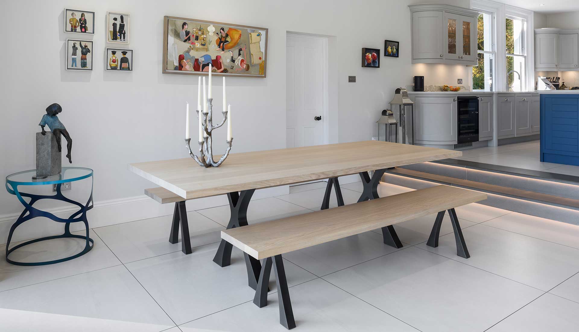 Light wood dining table in the kitchen