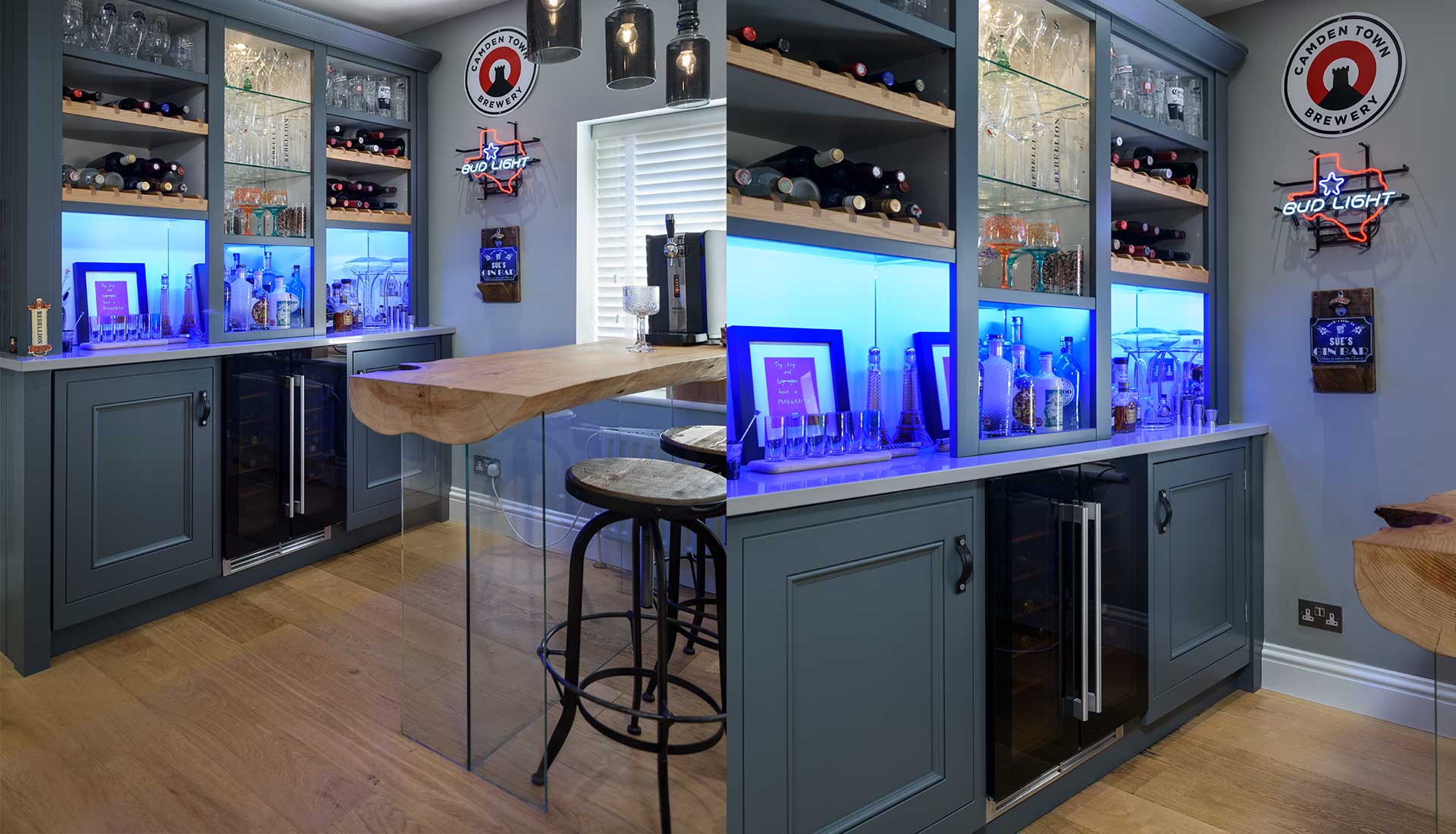 Seating and storage area of bar area