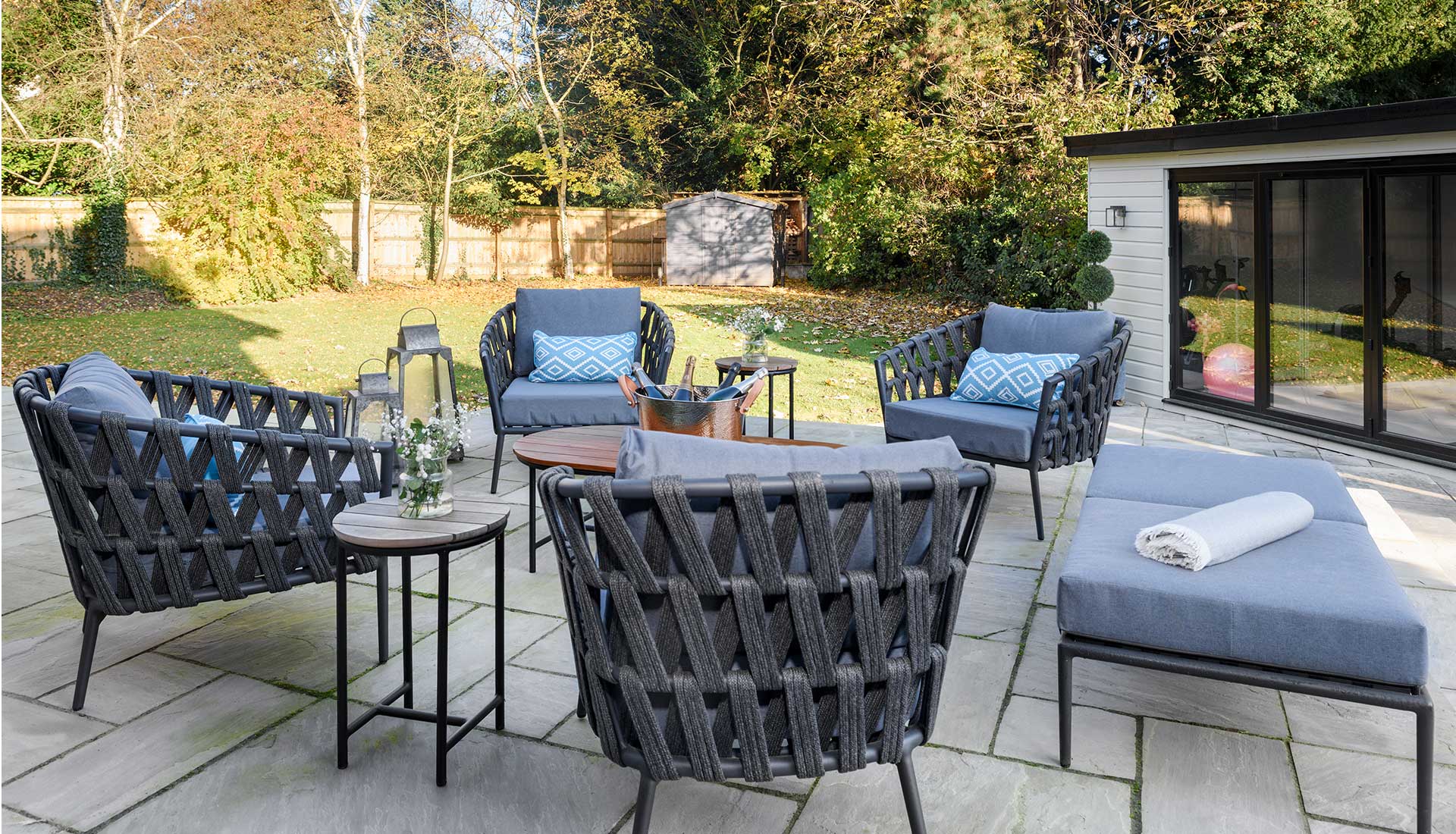 The outside patio at Riverside House