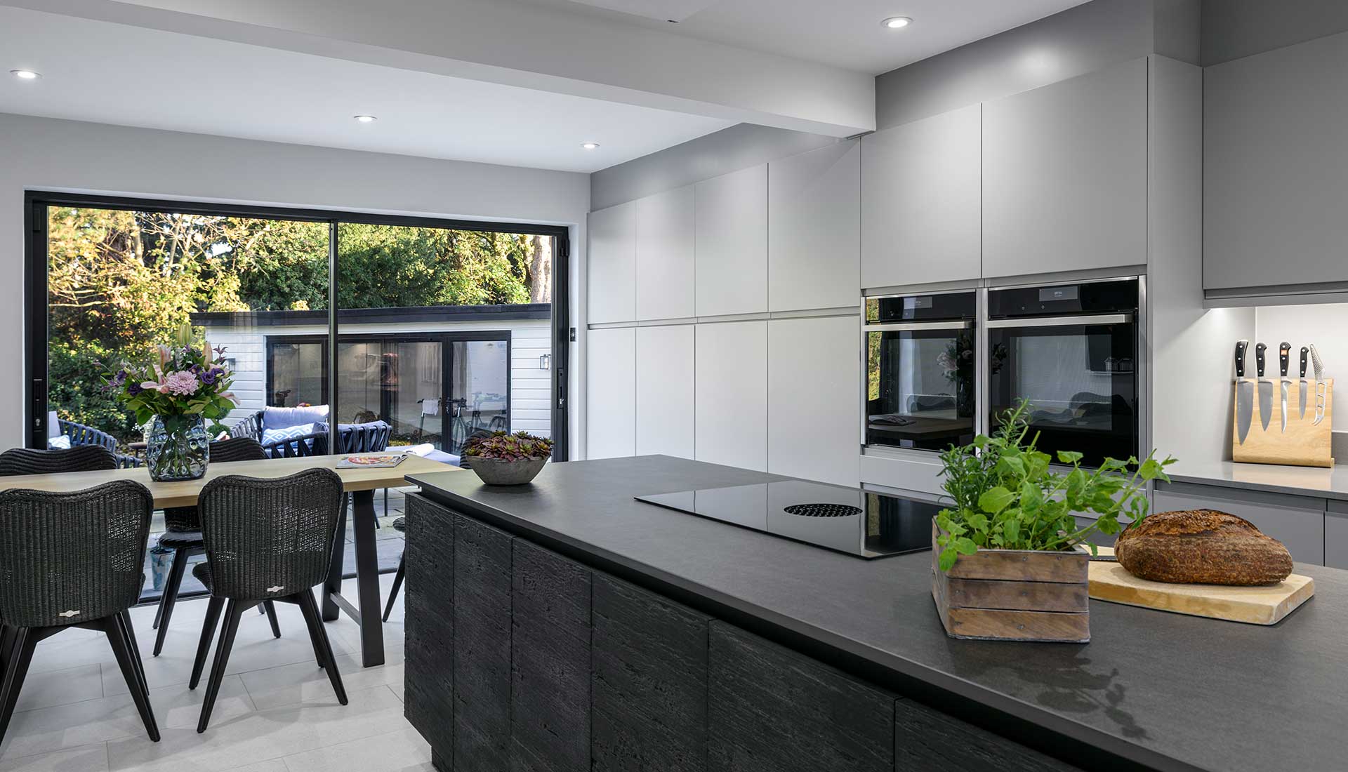 Riverside House Kitchen and Dining area overlooking garden